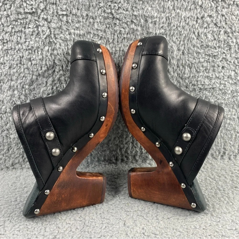 UGG Australia Jolene Heeled Clogs Black Leather Wood Shear Silver Studs Womens 7 - Picture 9 of 16